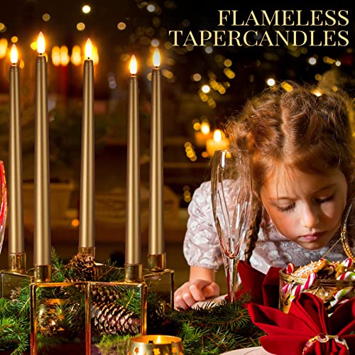 Image of Macarrie 24 Packs Flameless Taper Candles Battery Operated Fake 11 Inch Long Candlelight LED Flameless Candlesticks Flickering Tapered for Summer Fall Wedding(Gold)
