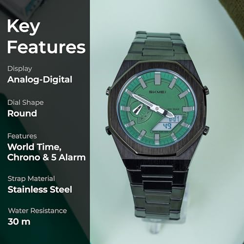 Image of SKMEI Stainless Steel Men Analog Watch Dual-Display Electronic Watch with Luminous 30M Waterproof Watch Fashion Multifunctional Sports Watch for Men- 1816