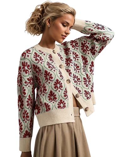 Image of Anoumcy Floral Cardigan Sweaters for Women Lightweight Button Up Flower Printed Pattern Cardigans Fall Knit Sweater Tops