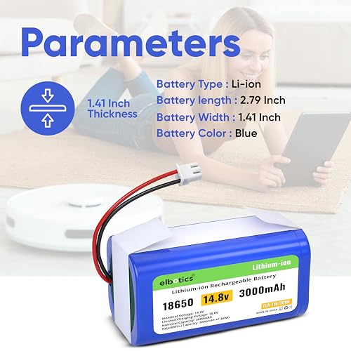Image of 14.8V 3000mAh Li-ion Replacement Battery for Shark Ion Robot - Compatible with RV850, RV850BRN, RV851WV, RV871, RV871C, RV720N, RV761, RV1000S, UR1000SR - 2 Prong Connector