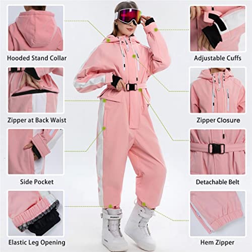 Alsogo Women One Pieces Ski Suits Jumpsuits Waterproof Insulated Snowsuit Overalls With Detachable Belt For Snow Sport Pink L #TOP1