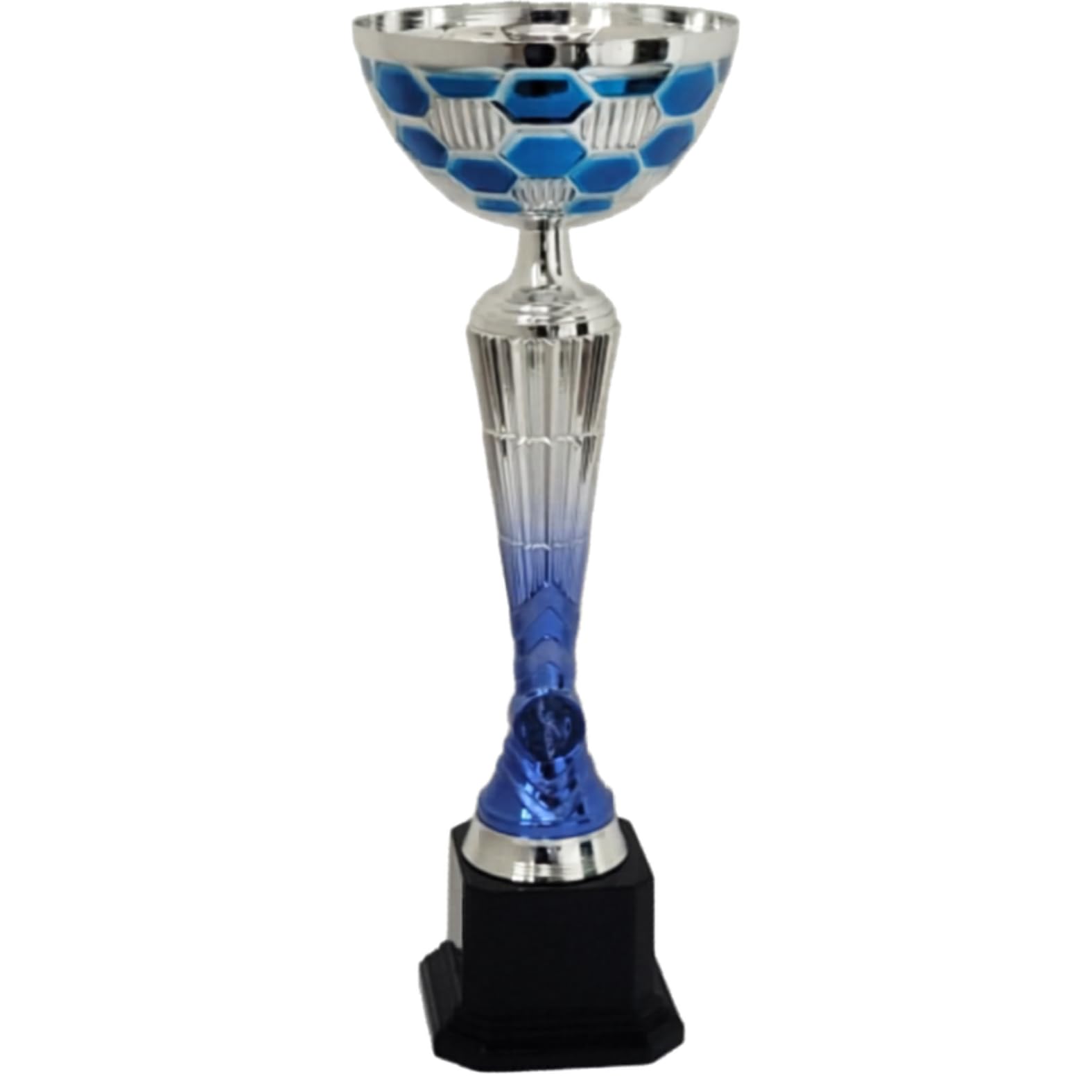Coppa Trofeo Premiazione Personalizzata, Argento e Blu, Metallo, con Targhetta Stampata Inclusa, Varie Misure per Calcio, Fantacalcio, Eventi Sportivi, Padel, Basket, Sport.