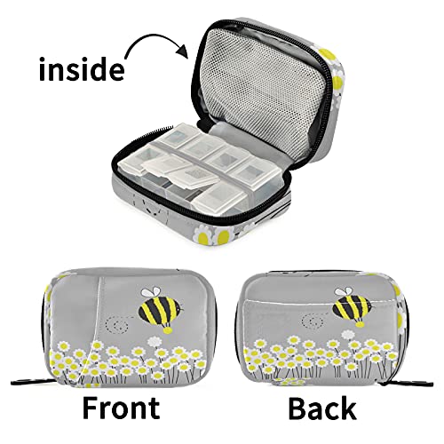 Image of Naanle Cartoon Daisy Bee Pill Box 7 Day Pill Case Travel Pill Organizer Bag with Zipper Portable Weekly Case Compact Size for Vitamin Supplement Holder