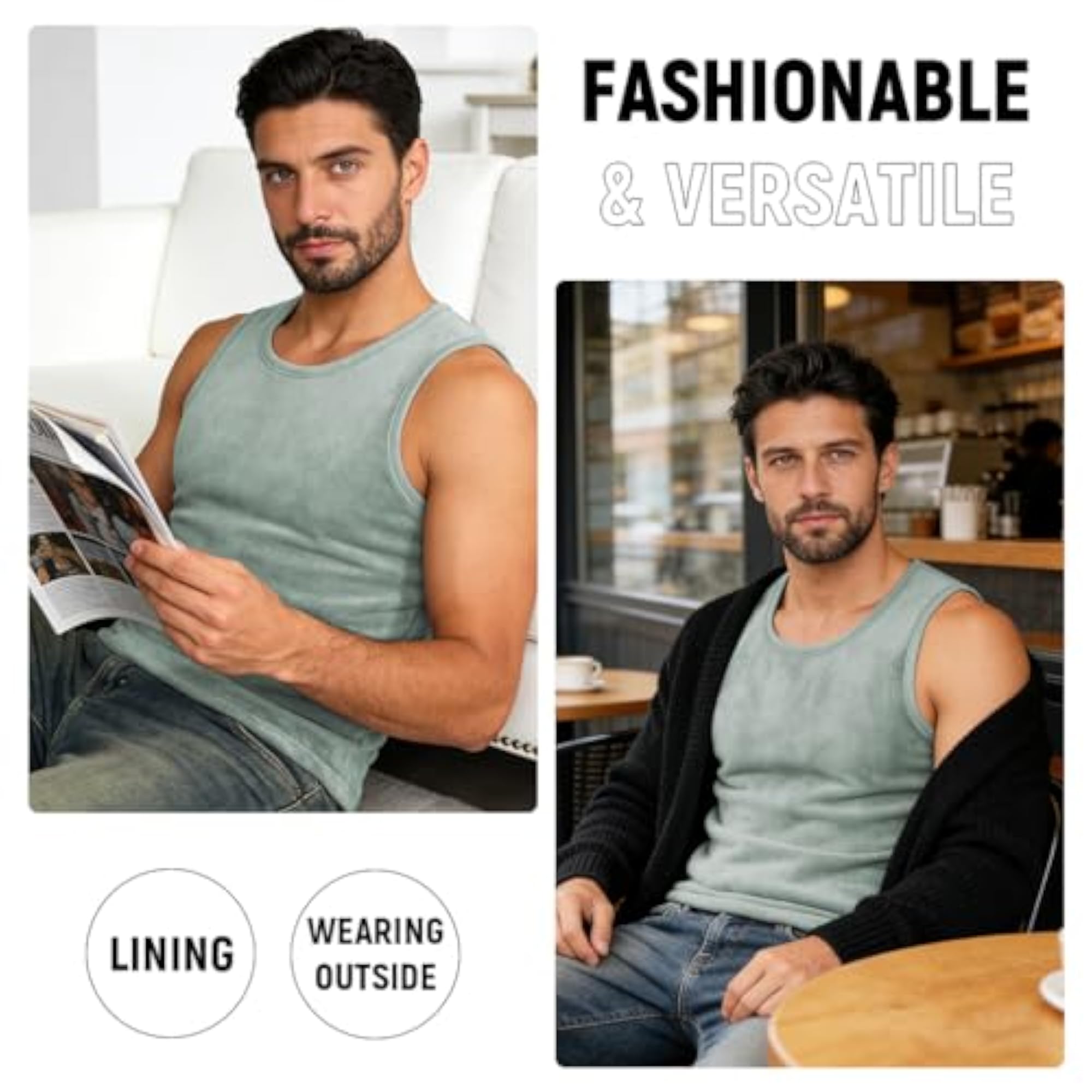Thermal Tank Top Cotton Sleeveless Fleece Lined Underwear