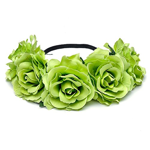 DreamLily Diadema de flores hawaianas elásticas para mujer, corona floral para guirnalda de fiesta, BC12, verde, talla única