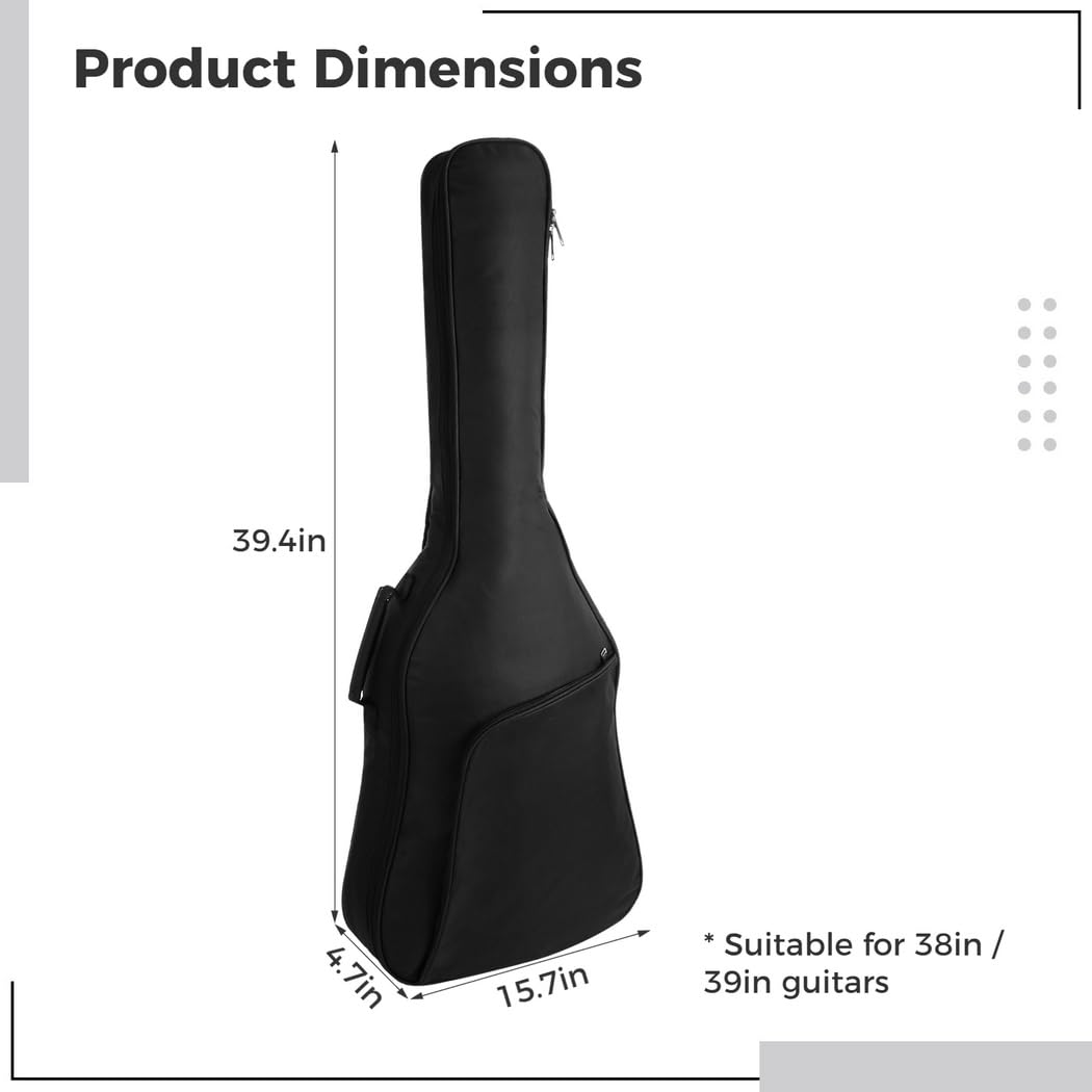 Housse pour guitare acoustique 38 et 39 pouces, sac de transport rembourré 10 mm, sac à dos pour guitare classique et électrique, imperméable avec bretelles réglables et poche de rangement pratique