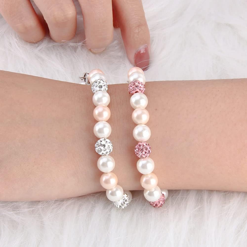 8mm White Pink Shell Pearl Crystal Strand Colorful Handmade Bracelets for Women
