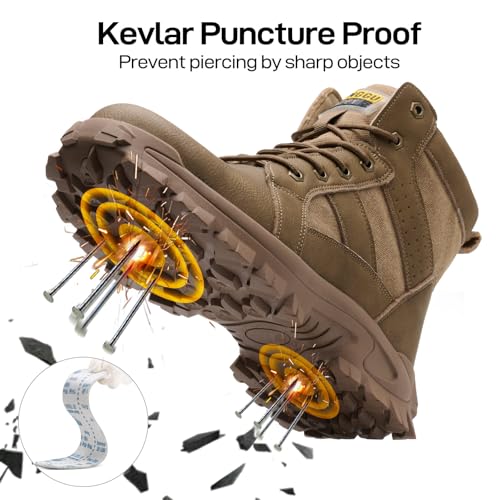 Image of Steel Toe Boots for Men Indestructible Safety Work Boots | Anti-Smash Steel Toe, Puncture Proof Kevlar, Wear-Resistant Soles, Comfortable Construction Industrial Working Shoes