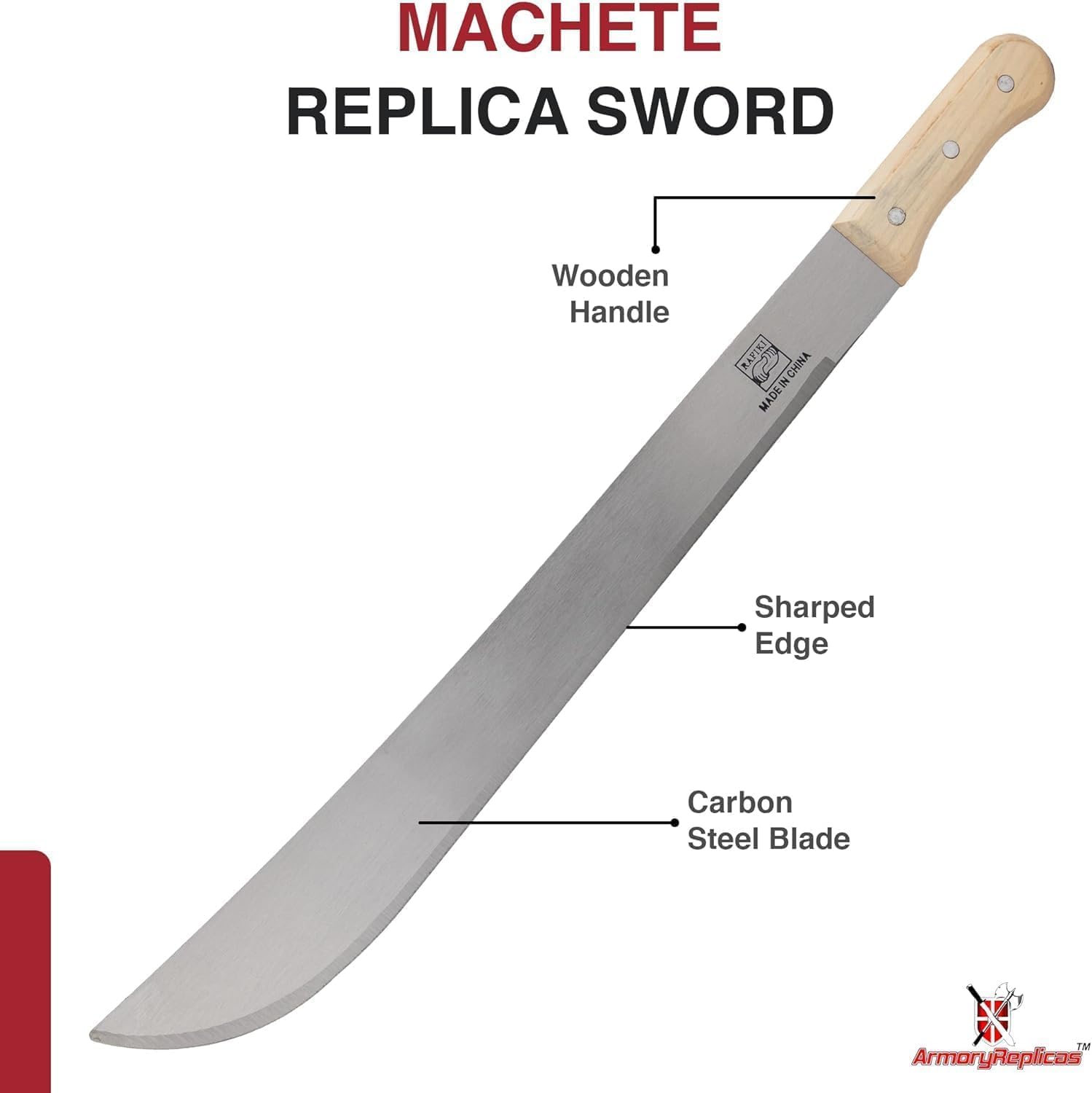 Armory Replicas Full Tang Machete Knife - Multipurpose Outdoor Camping Tool