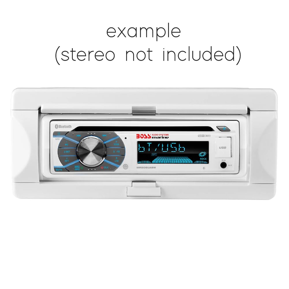 KIT SET PER BOSS AUDIO SYSTEMS MRC10 1 contenitore marino per stereo o autoradio 1 din, impermeabile e resistente all'acqua e al sole, per barca piscina, bianco, 1 pezzo