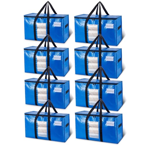 Image of TAILI Extra Large Moving Bags, 8 Pack Blue Heavy Duty Totes For Storage with Visible Window, Wrap Around Handles, Storage Bags for Space Saving, Alternative to Moving Boxes