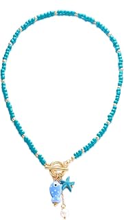 Starfish Fish Necklace for Women Ceramic Fish Pendant Necklace Colorful Pearl Beaded Necklaces Trendy Summer Beach Jewelry Gift