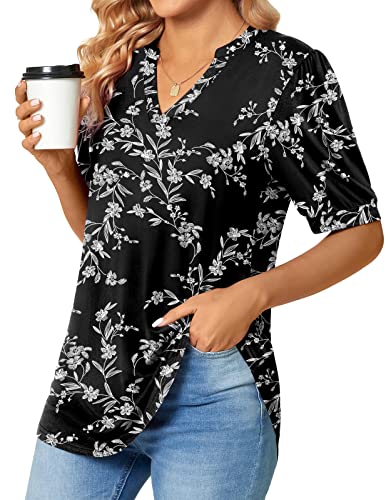Anyally Womens Summer/Spring Puff Short Sleeve Tops Dressy Casual V-Neck T-Shirts Cute Blouse for Work2