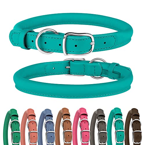 Murom Rolled Leather Dog Collar Soft Adjustable Round Rope Pet Collars For Small Medium Large Dogs Puppy Green Blue Pink Brown Aquamarine (8"-12" Neck Fit, Aquamarine) #TOP14