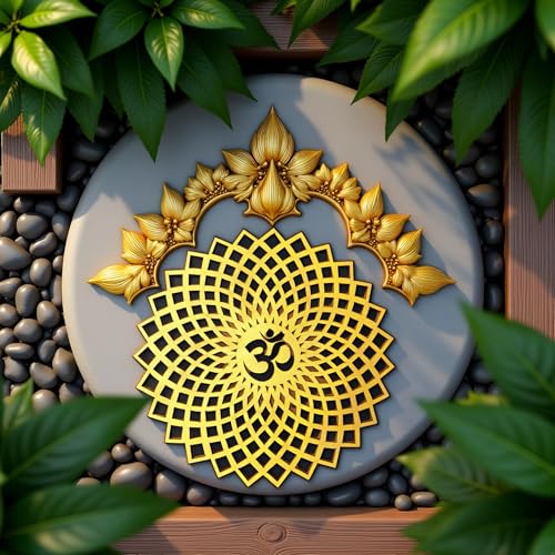 My Dream Carts 15x15 cm Golden Om Round Decorative Wall Art MDF Wooden Om Chakra For Temple, Living Room, Bedroom, Office, Hotel, Home Decor Items, Gift Item, Mandala Wall Hanging For House Decoration