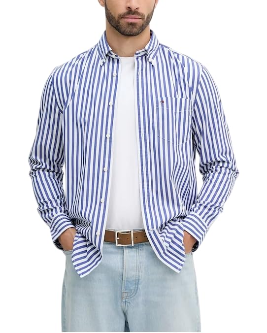 Tommy Hilfiger Koszula męska L/S, Niebieski (Wedge Blue/Stripe), M