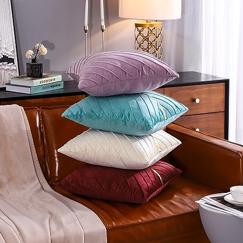 Image of Aqua Green Velvet Throw Pillow Covers 26x26 inch Pack of 2 with Gold Leather Decorative Couch Pillow Cover Luxury Modern Pillowcases for Living Room Bedroom Sofa Cushion Bed