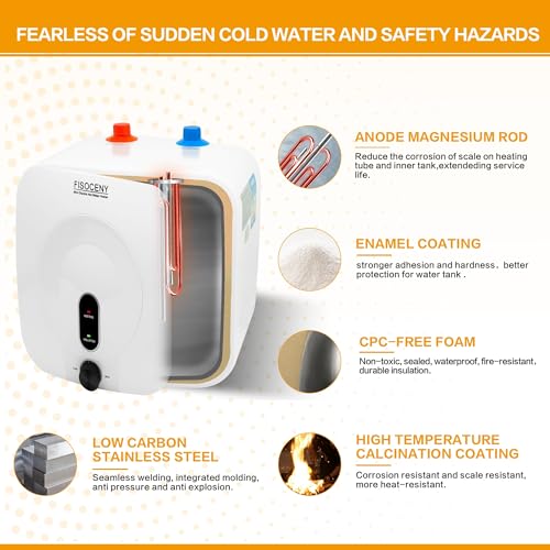 Fisoceny Electric Mini Tank Water Heater 2.5 Gallon Under Sink White Instant Hot Water Heater,110V 120V 1500W Kitchen Rv Trainer Compact Storage Heaters Wall Or Floor Mounted thumb #3