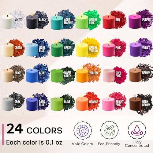 Image of Candle Wax Dye for Soy Candle Making - 24 Popular Candle Dye Coloring Chips in Jars - Premium Candle Wax Coloring - Highly Concentrated Candle Chips Colors