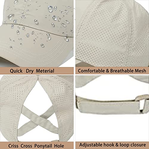Enwokran Gorra de Béisbol para Mujer con Cola, Ajustable Plegable Malla Transpirable, Gorra Deporte Secado Rápido Impermeable Deportes al Aire Libre Gorro (Caqui) - imagen 2