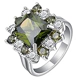 Mesnt Hochzeit Ringe Blume mit olivgrünen und weißen Zirkonia Silber Ring für Frauen Mädchen, Größe 60 (19.1)