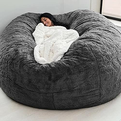 Arabest Bean Bag Chairs Giant Bean Bag Chair for Adults 6ft Big Bean Bag Cover Comfy Bean Bag Bed (No Filler Cover only) Fluffy Lazy Sofa(6ft 150 * 75cm) (Dark Grey)