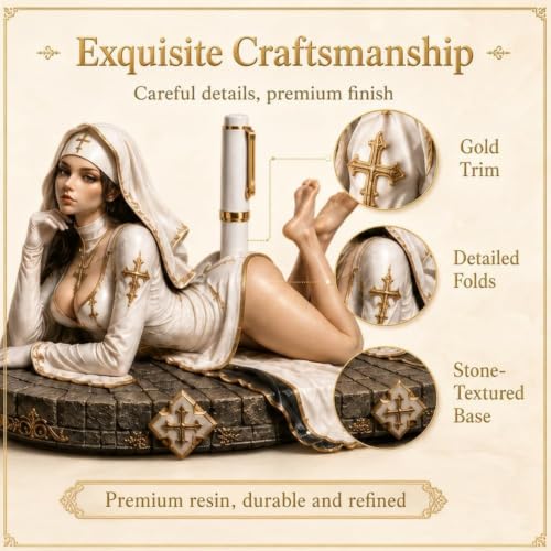 Holy Temptation Gothic Nun Pen Holder, Sacred White Midnight Black Desk Organizer, Holy Temptation Cross Detail Desk Figurines, Gothic Home Office Decor Gift for Halloween Desk Decor (01#) - Image 4