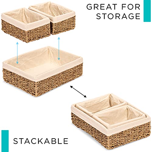 Sorbus Woven Wicker Storage Baskets For Organizing, Seagrass Decorative Shelf Organizer Bins With Liner, Organization Storage Bins For Living Room Books, -Bathroom Towels, Bedroom, Handmade, Set Of 3 #TOP1