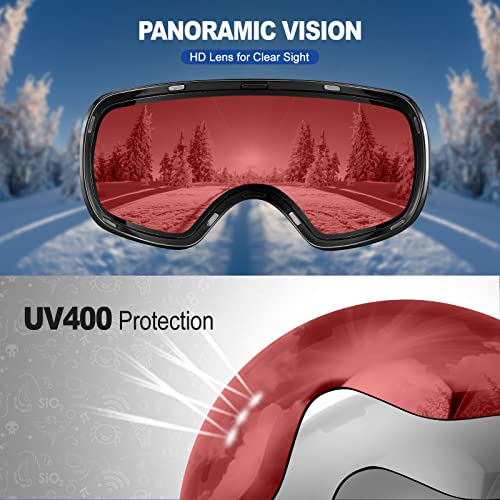 Odoland Detachable Magnetic Kids Snow Ski Goggles, Uv400 Anti-Fog Windproof Eyewear Lens For Kid Snowboarding Skiing,Black Frame Orange Lens, Vlt 25% #TOP3