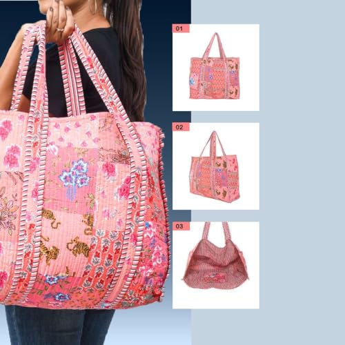 Image of Women's 100% Cotton Lightweight Shoulder Tote Bag with Interior Poeckt Casual Handbag for Women