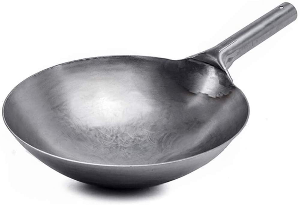 Carbon Steel Wok, Pre-Seasoned Authentic Hand Hammered, used for traditional Chinese non-stick cookware in family restaurants-36cm