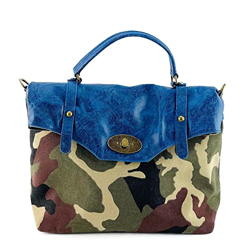 Sac postina en coton camouflage bleu grand format avec bandoulière