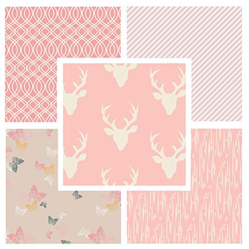 Pink Hello Bear Nursery Quilt Bundle for Girls | Pink Deer Head with Antlers Fat Quarters | Woodland Quilt Bundle for Girls Room | Art Gallery Fabrics | Pink Nursery Fabrics (Fat Quarters)