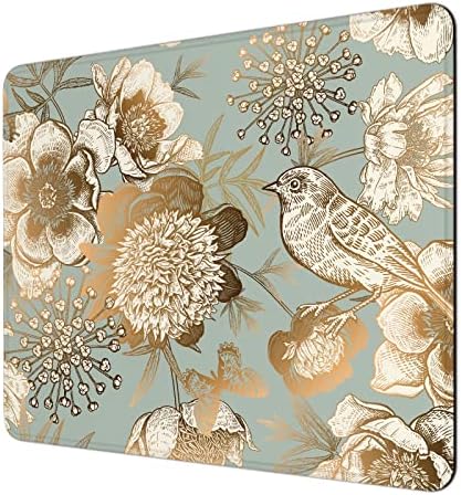 Niniubye Mouse Pad, 30% Thicker Retro Flower Bird Theme Computer Mousepad, Anti-Slip Rubber Mouse Mat with Stitched Edges for Gaming, Office, Laptop, PC, Women, 8" x 10" Thick 5mm, Bird Illustration