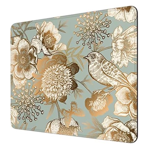 Niniubye Mouse Pad, 30% Thicker Retro Flower Bird Theme Computer Mousepad, Anti-Slip Rubber Mouse Mat with Stitched Edges for Gaming, Office, Laptop, PC, Women, 8" x 10" Thick 5mm, Bird Illustration Cover