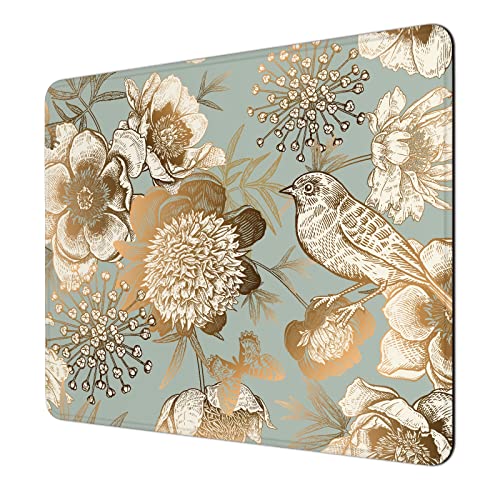 Niniubye Mouse Pad, 30% Thicker Retro Flower Bird Theme Computer Mousepad, Anti-Slip Rubber Mouse Mat With Stitched Edges For Gaming, Office, Laptop, Pc, Women, 8" X 10" Thick 5Mm, Bird Illustration #TOP18
