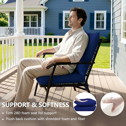 Image of 24x24 Inch Outdoor Chair Cushions Set of 2, Patio Furniture Cushions - Removable Cover, Water-Repellent, Fade-Resistant, Non-Slip Bottom & Straps, Replacement for Deep Seat Sofa & Couch - Navy