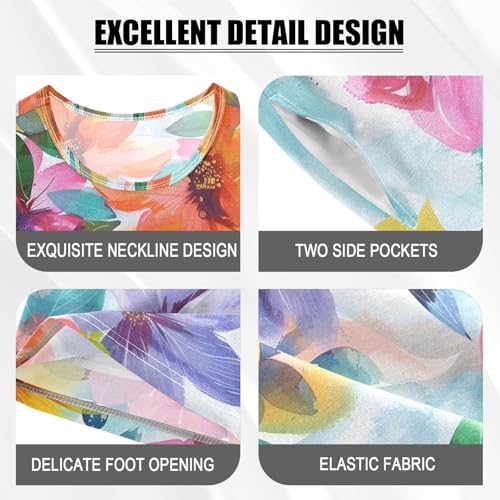 ALAZA Watercolor Blossom Floral Leaf Pajamas Short Sleeve 2 Piece Sleepwear Top and Bottom Pajama Set Unisex4