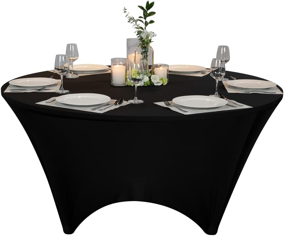 Restaurantware Table Tek 72 x 30 Inch Round Table Covers 1 Washable Spandex Tablecloths - Wrinkle-Free Durable Black Polyester Fitted Tablecloths for Parties Banquets or Weddings