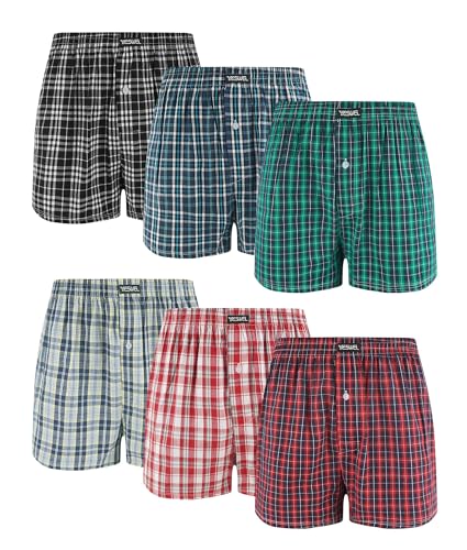YESWEL Boxershorts Herren 6er Pack, American Unterhosen Männer, Baumwolle Unterwäsche Herren, Locker Boxershorts, Weit Retroshorts (Mehrfarbig 01, L)