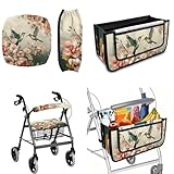 LedBack Hummingbird Floral Mobility Scooter Accessories Sets Walker Seat Rollator Seat Cushion Back Cover for Seniors Universal Walker Storage Basket
