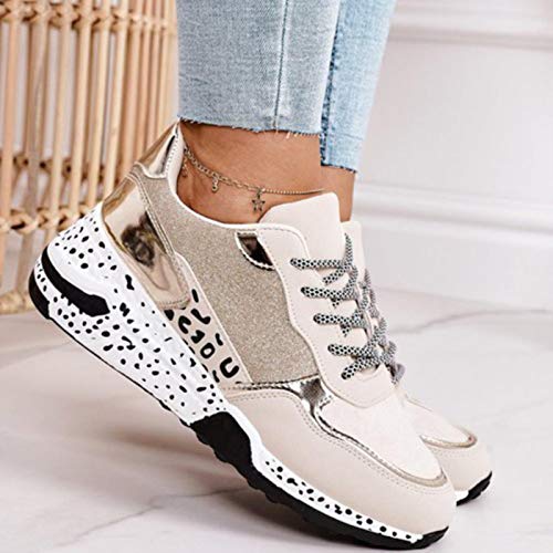 DQS Femmes Baskets Nouvelle Mode imprimé léopard Chaussures de Sport pour Femmes en Plein air Joggers Chaussures pour Femmes à Lacets Bas épais Baskets