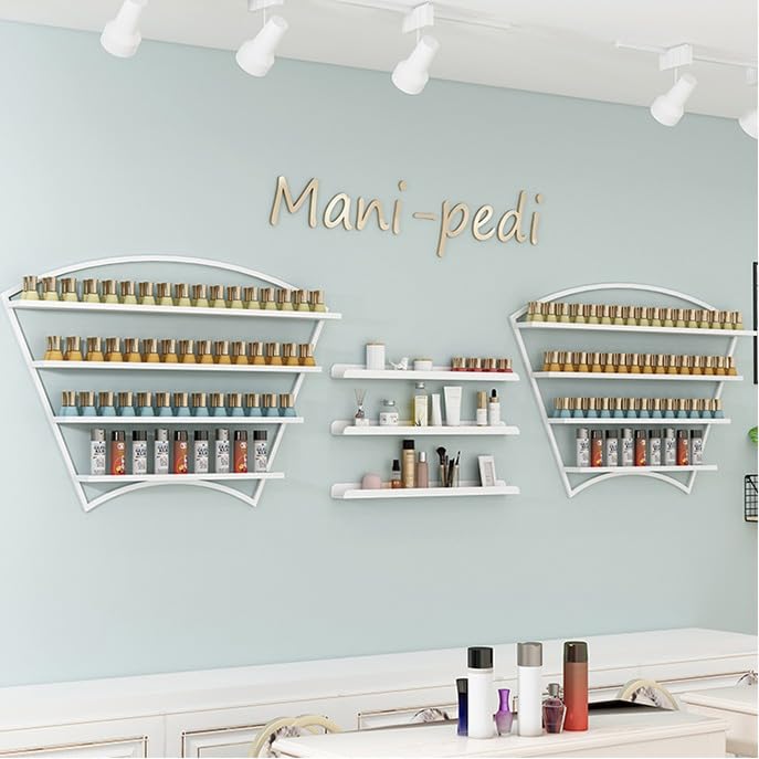 Expositores MetáLicos para Esmaltes De UñAs, Estantes Flotantes De Pared, Expositores De Aceites Esenciales para SalóN De UñAs, SPA En Casa (5 Unidades),Oro