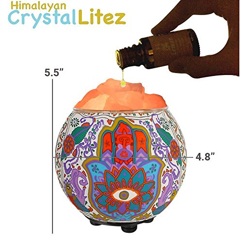 Image of Himalayan CrystalLitez Himalayan Salt Lamp with UL Listed Dimmer Cord, Original Salt Crystals in A Handcrafted Artisan Bowl, Aromatherapy Salt Lamp (Hamsa)