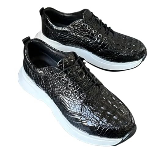 Authentic Real Crocodile Skin Classic Black White Tênis Masculino Macio Couro Jacaré Exótico Genuíno Masculino Cadarço Sapatilha de Caminhada, Preto, 39