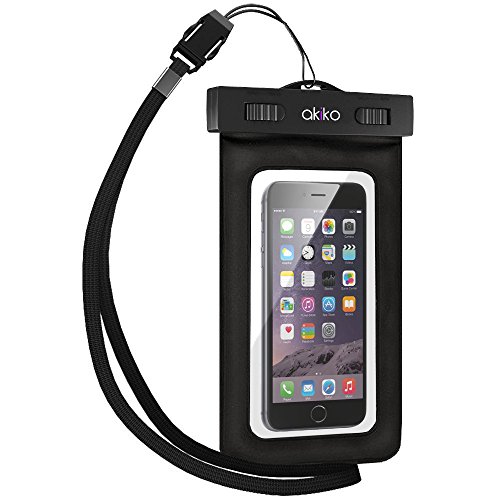 Akiko iPhone 6 PLUS Universal WaterProof Case (IPX8 Certified Protective Smartphone Waterproof Life Pouch / Credit Card Waterproof Bag Case) Waterproof Case for Apple iPhone 6 PLUS 5S 5C 5, Samsung Galaxy S5 S4 - [Black] Universal Waterproof Pouch with Touch Responsive Front (100FT Guaranteed) for Devices 5.5' (Black)
