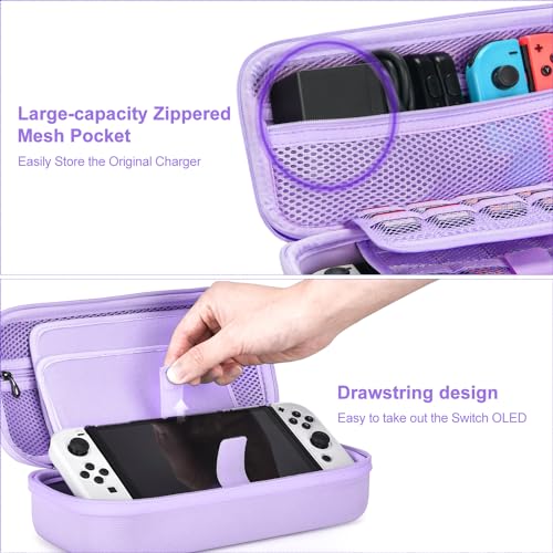 Image of innoAura Switch OLED Case 19-in-1 Bundle for NS Switch OLED (2021), with Carrying Case, Screen Protector, Stand and Thumb Grips, Purple