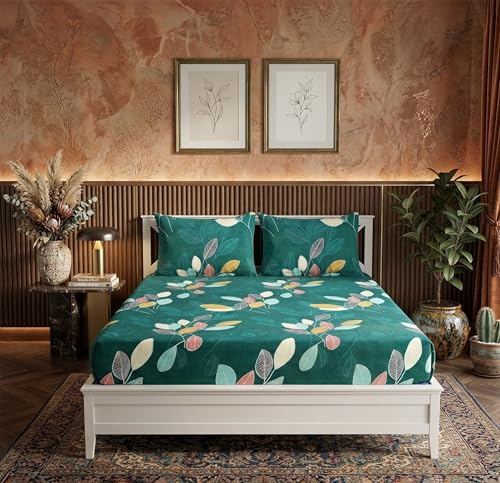 Image of BSB HOME 210 TC Cotton Double Bedsheet with 2 Pillow Covers, Soft Breathable Fabric, Elastic Fitted Sheet, Wrinkle Resistant, Deep Pocket Fit - 78 x 72 + 10 Inches (Spruce Green)