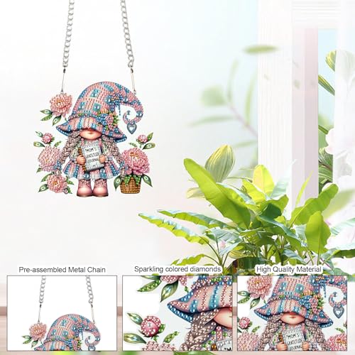 Image of AiYuanzsh Diamond Art Hanging Kits for Adults, Cute Girl DIY Crystal Rhinestone Painting Wreath Kits, Colored Point Crystal Diamond Art Window Pendants Home Garden Wall Door Birthday Festival Gifts