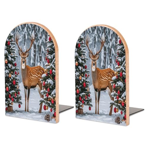 Sujetalibros de Navidad de madera resistente con base de metal económica 2